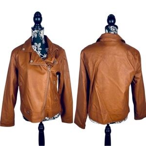 Me Jane brown/cognac faux leather moto jacket size large